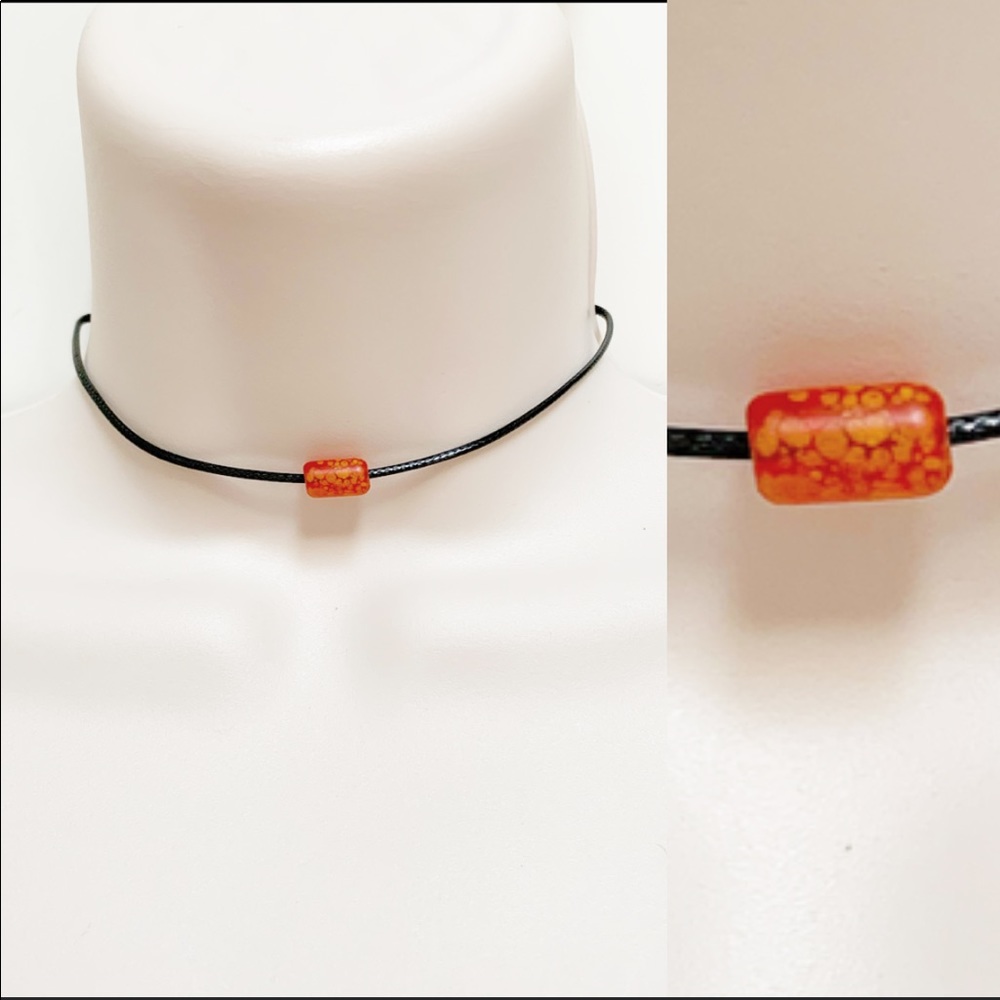 Handmade orange bead black adjustable choker necklace
